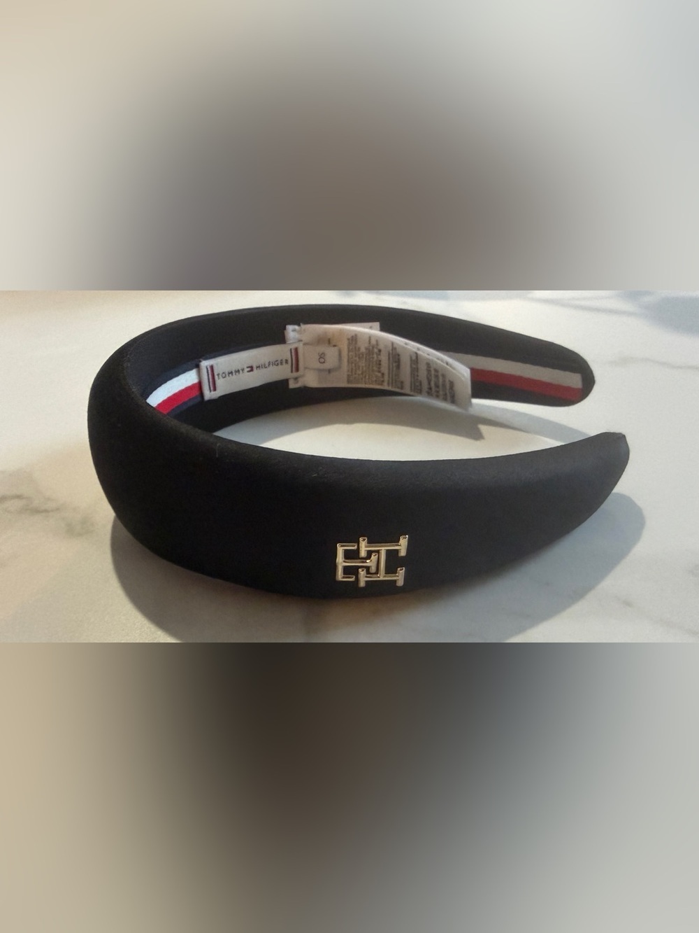 Tommy Hilfiger Black Padded Headband with Gold Logo - Picture 2 of 6